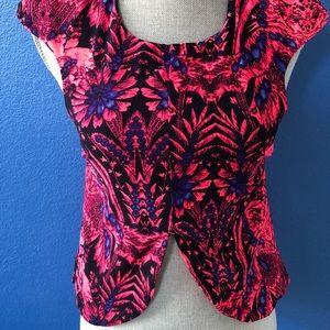 Mika & Gala Pink Black Blue Floral shirt top 6 Euc